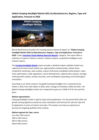 Global Camping Headlight Market Research Report 2021-2026