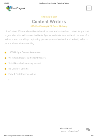 Hire Content Writers in India | PixelCrayons