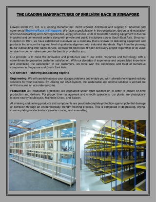 The Leading Manufacturer of Shelving Rack in Singapore
