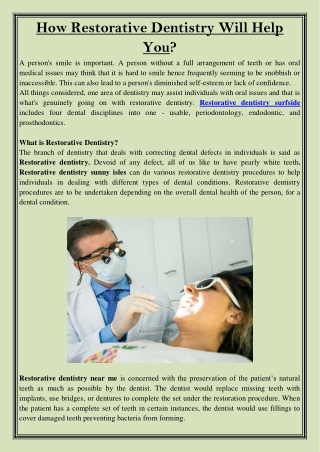 How Restorative Dentistry Will Help You