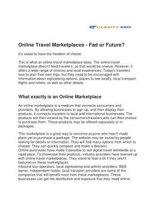 claritysso Online Travel Marketplaces - Fad or Future