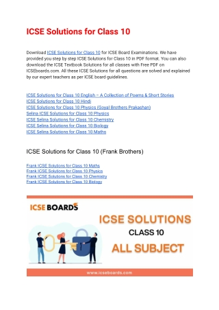 Download ICSE Solutions for Class 10 in PDF format