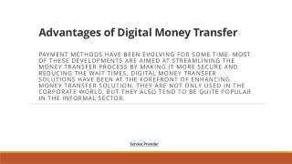 Advantages of Digital Money Transfer