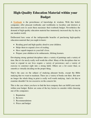 High-Quality Education Material within your Budget