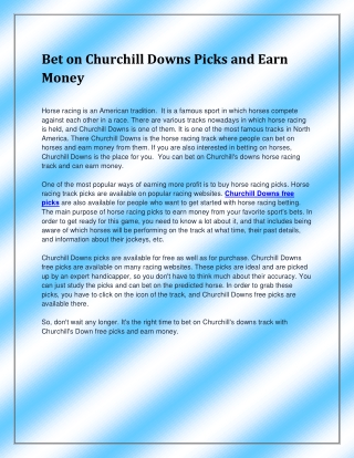 Bet on Churchill Downs Picks and Earn Money