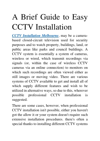Cctv installation Melbourne