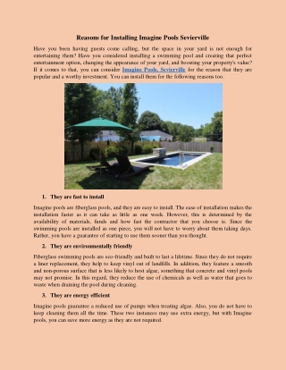 Reasons for Installing Imagine Pools Sevierville