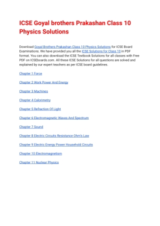 ICSE goyal brothers prakashan class 10 physics solutions