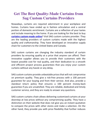 Get the best quality-made curtains from sag custom curtains providers