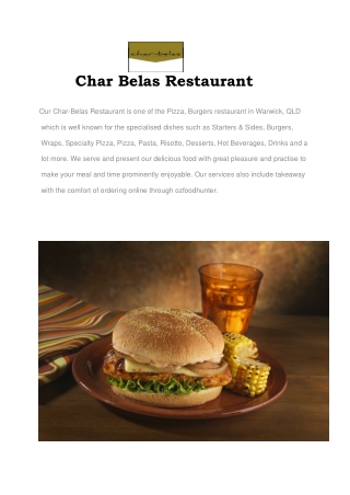 5% Off - Char Belas Pizza, Burgers Restaurant Menu Warwick, QLD