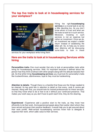 The traits to look at in housekeeping Services while hiring