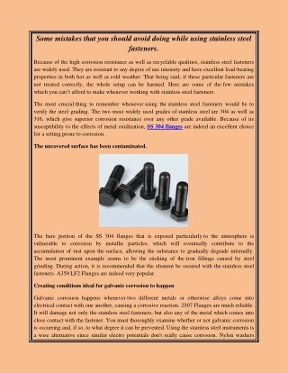 Some mistakes that you should avoid doing while using stainless steel fasteners