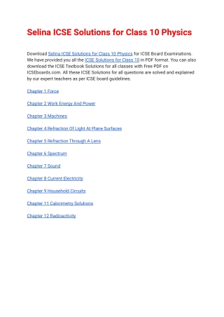 Download Selina ICSE Solutions for Class 10 Physics in PDF format