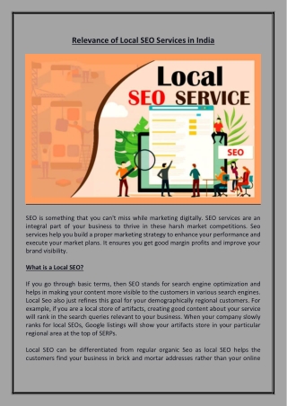 Relevance of local seo services in India