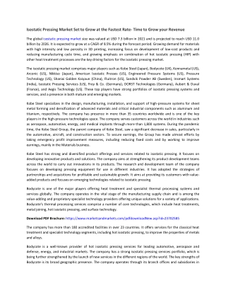 Isostatic Pressing Market with COVID-19 Impact Analysis