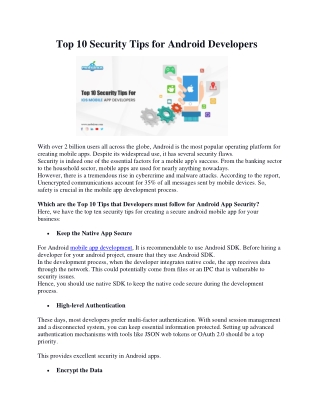 Top 10 Security Tips for adroid app developers