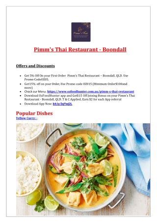 5% Off - Pimm's Thai Restaurant Boondall Menu, QLD