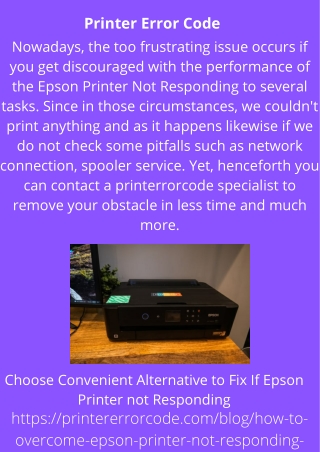 Choose Convenient Alternative to Fix If Epson Printer not Responding