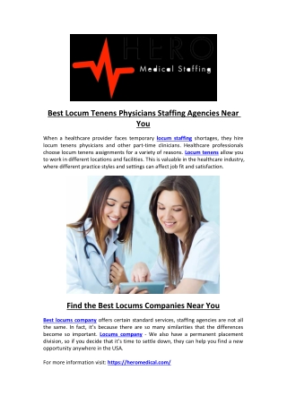 Best Locum Tenens Physicians Staffing Agencies Near You