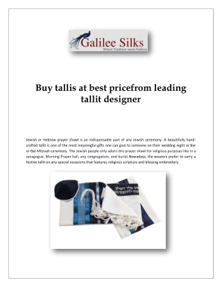 Buy tallis at best pricefrom leading tallit designer