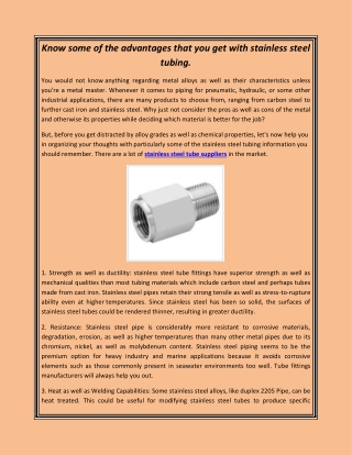Know some of the advantages that you get with stainless steel tubing