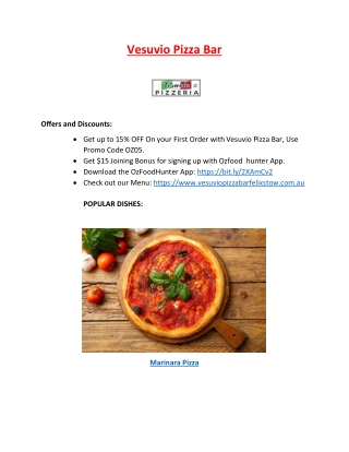 15% off - Vesuvio Pizza Bar Felixstow Takeaway Menu, SA