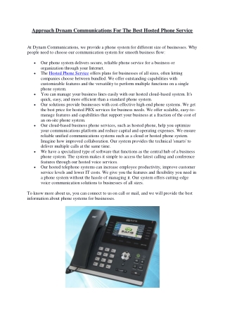 Approach Dynam Communications For The Best Hosted Phone Service