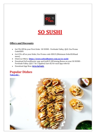 5% Off - SO SUSHI Japanese restaurant Fortitude Valley, QLD