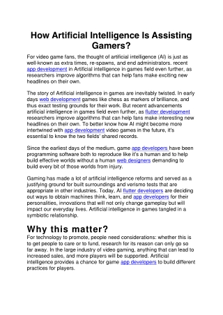 How Artificial Intelligence Is Assisting Gamers