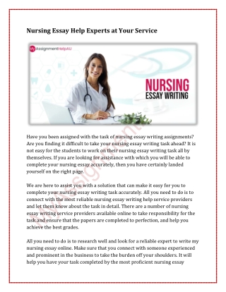 Nursing Essay Help Experts at Your Service