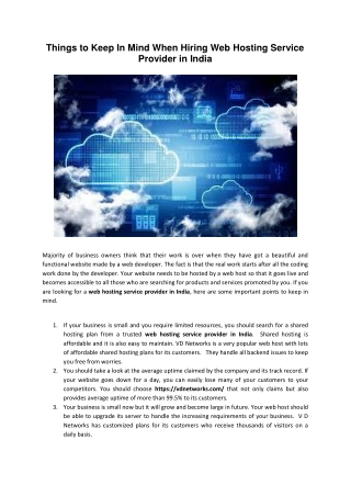Things to Keep In Mind When Hiring Web Hosting Service Provider in India