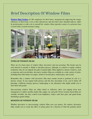 Brief Description Of Window Films