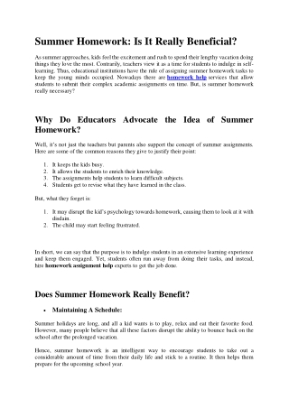 Summer Homework: A Blessing or A Curse?