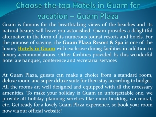Choose the top Hotels in Guam for vacation – Guam Plaza
