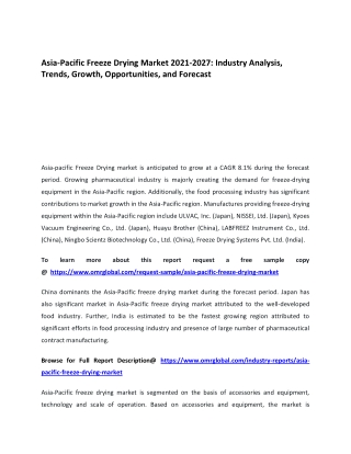 Asia-Pacific Freeze Drying Market