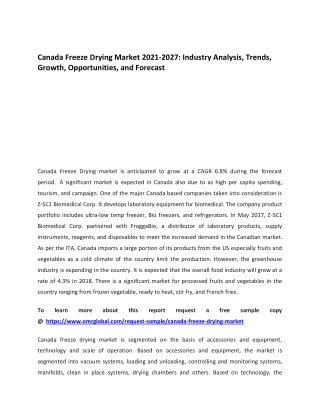 Canada Freeze Drying Market 2021