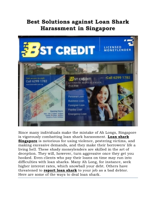 Best Solutions against Loan  Shark Harassment in Singapore