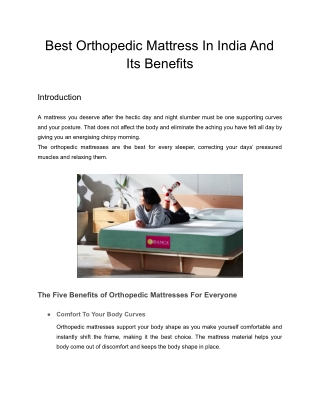 Explore The Benefits Of Best Orthopedic Mattress In India | Bianca Mattress