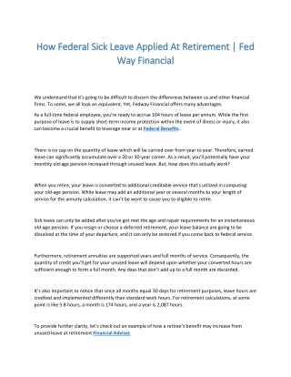 How Federal Sick Leave Applied At Retirement | Fed Way Financial