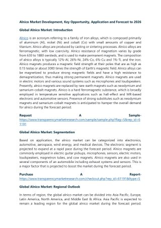 Alnico Market Development, Key Opportunity, Application and Forecast to 2026