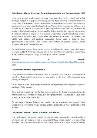 Daisy Extract Market Overview, Growth Opportunities, and Extension Up to 2025