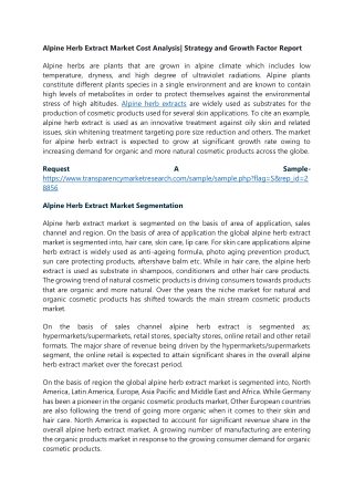 Alpine Herb Extract Market Cost Analysis| Strategy and Growth Factor Report