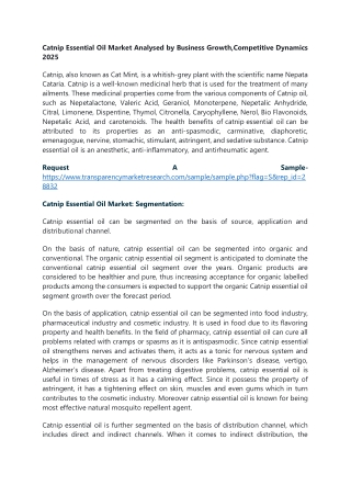 Catnip Essential Oil Market Analysed by Business Growth,Competitive Dynamics 202