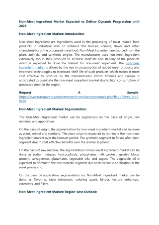 Non-Meat Ingredient Market Expected to Deliver Dynamic Progression until 2025