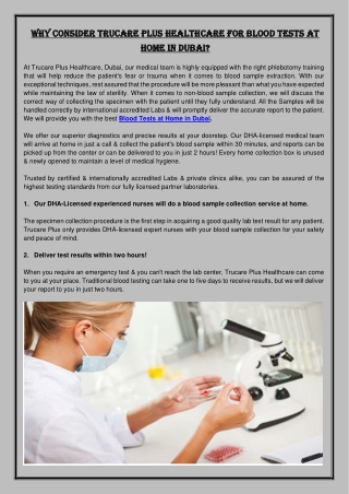 Why Consider Trucare Plus Healthcare For Blood Tests At Home In Dubai