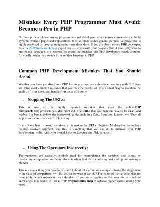 Mistakes Every PHP Programmer Must Avoid