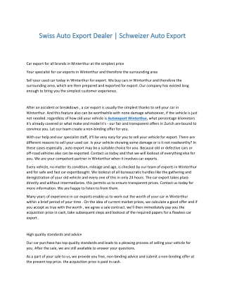 Swiss Auto Export Dealer | Schweizer Auto Export