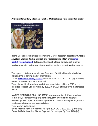 Global Artificial Jewellery Market Research Report 2021-2027