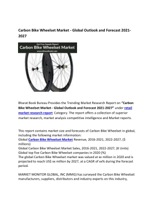 Global Carbon Bike Wheelset Market Regions, Forecast to 2021-2027