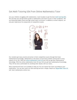 Get Math Tutoring USA From Online Mathematics Tutor